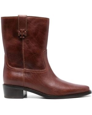 Tory Burch Cirty Western Leather Boots - Brown
