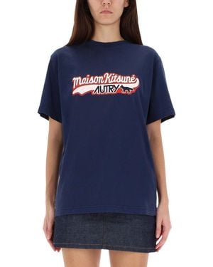 Autry X Maison Kitsune T-shirt With Logo - Blue