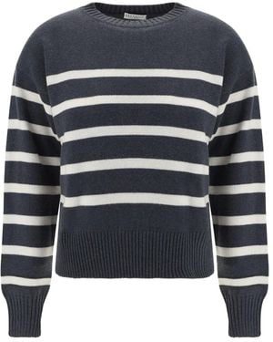 Brunello Cucinelli Pullover aus kaschmir mit streifen und zierperlen - Blau