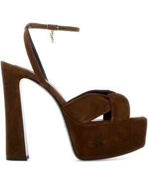 Saint Laurent Open Round Toe Heels - Brown