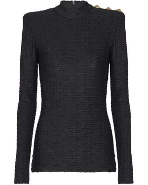 Balmain Ls Bouclette-Oberteil mit Monogramm - Schwarz