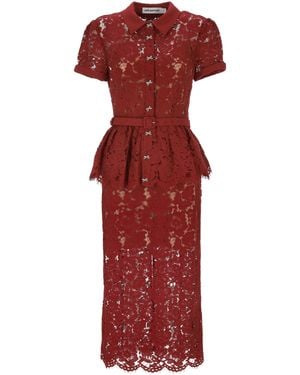 Self-Portrait Burgundy Lace Long Dress - Red