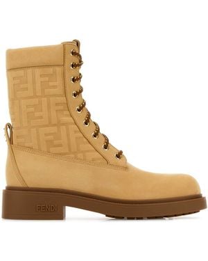 Fendi Water-Resistant Nubuck Boots With Finish And Rubber Sole - Brown