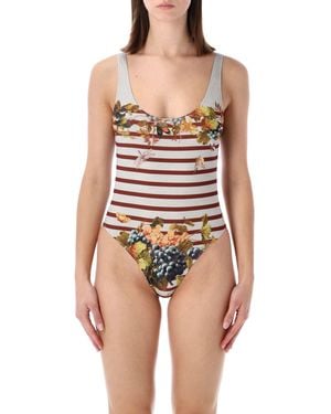 Jean Paul Gaultier Marinière Grape One-Piece Swimsuit - White