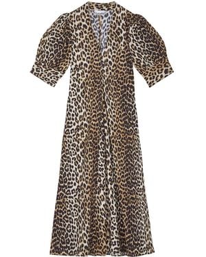 Ganni Organic Cotton Midi Dress - Brown