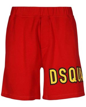 DSquared² Cotton Logo Shorts With Elastic Waist - Red