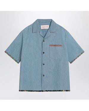 Valentino Denim Shirt With Floral Trims - Blue