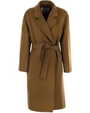 Max Mara Melinda Cashmere Midi Coat Met Riem - Naturel