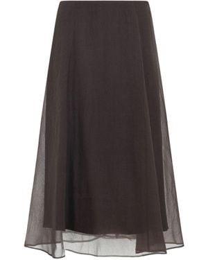 Brunello Cucinelli Silk Midi Skirt - Brown