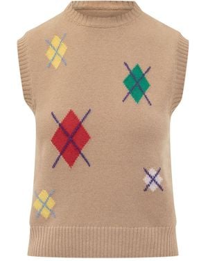MSGM Sleeveless Knit Sweater With Diamond Pattern - Green
