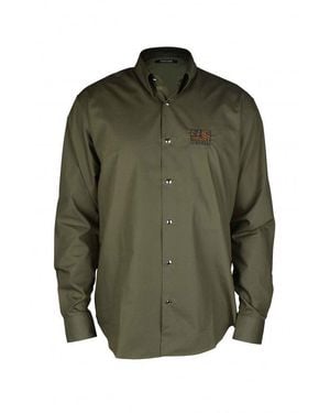 Roberto Cavalli Animal Patchwork Embroidered Khaki Shirt - Green