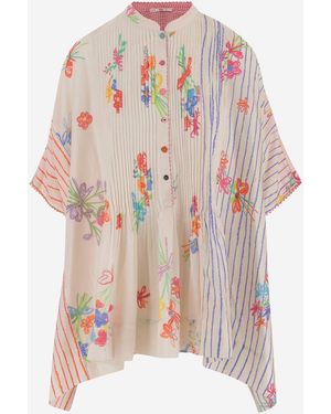 Péro Hemd aus Seide und Baumwolle mit Blumenmuster - Weiß