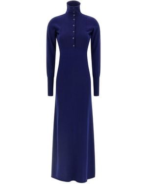 Tom Ford Ribbed Cashmere Polo-Style Maxi Dress - Blue
