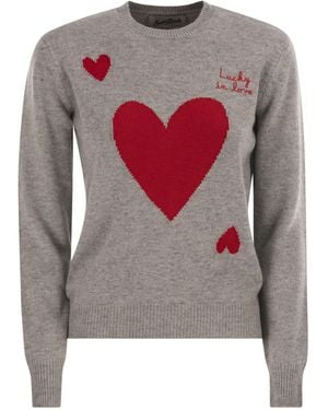 MC2 Saint Barth Wool And Alpaca Blend Jumper With Heart Motifs - Grey