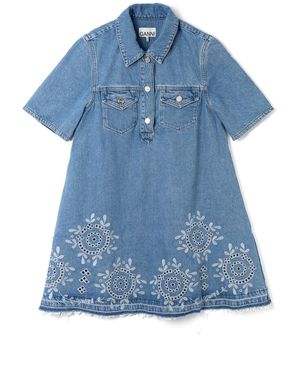 Ganni Broderie Anglaise Denim Mini Dress - Blue