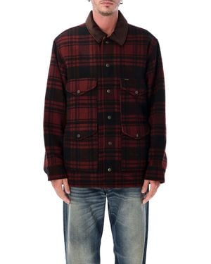 Filson Plaid Wool Overshirt Jacket With Corduroy Collar - Red