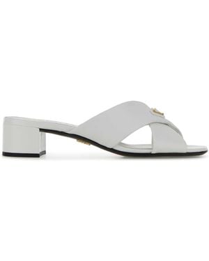 Prada Leather Mules - White