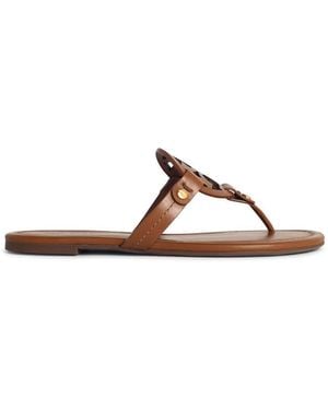 Tory Burch "Miller" braune Lear-Flip-Flops - Mettallic