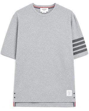 Thom Browne Kurzarm-T-Shirt aus strukturiertem Piqué mit Eng 4 Bar - Grau