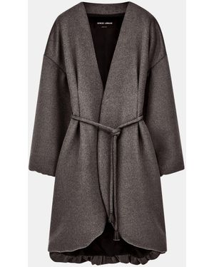 Giorgio Armani – Übergroßer Wollmantel mit Gürtel und gerafftem Saum - Grau