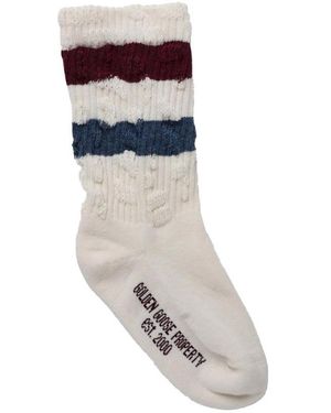 Golden Goose Stripes Distressed Socks - White