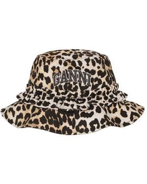 Ganni Leopard Print Bucket Hat - White