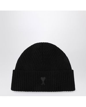 Ami Paris Ami De Coeur Wool Hat - Black