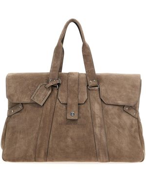 Brunello Cucinelli Logo Suede Duffel Borse - Marrone