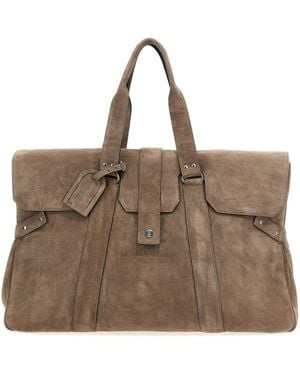 Brunello Cucinelli Logo Suede Plunje Tas - Bruin