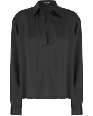 Tom Ford Silk Satin Polo Shirt - Black