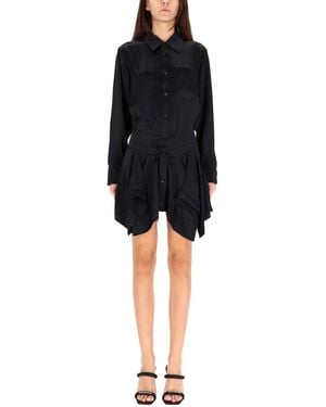 T By Alexander Wang Double Silk Chemisier Dress With Asymmetrical Draped Skirt - Black