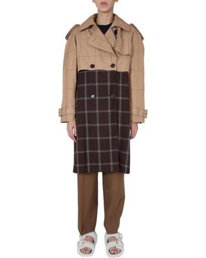 Marni Double-Breasted Trench Coat With Two-Tone Design - Brown