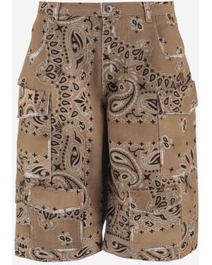 DON'T @ ME Short Cotton Jeans With Bandana Print - Natural