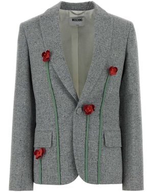 Moschino Melange Silk Blend Blazer - Grey