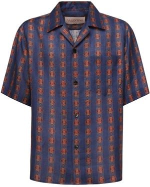 Valentino Garavani Voyage Imaginaire Print Linnen Shirt - Blauw