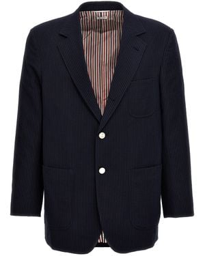 Thom Browne Single-Breasted Seersucker Blazer - Blue