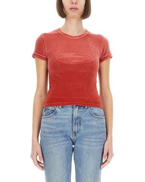 T By Alexander Wang Slim-Fit T-Shirt With Embossed Logo - Red