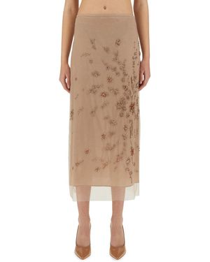 Fendi Embroidered Tulle Maxi Skirt With Sheer Overlay - Natur