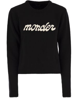 Moncler Chenille Logo Sweater - Schwarz