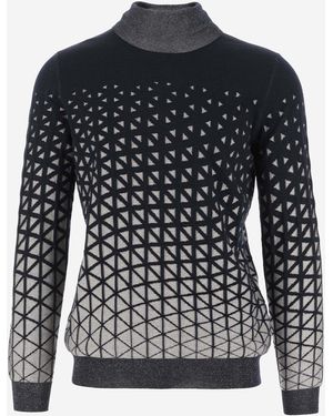 Giorgio Armani Wool Blend Sweater Met Geometrisch Patroon - Zwart