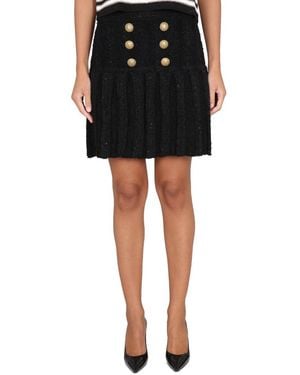 Balmain Textured Pleated Skirt - Black