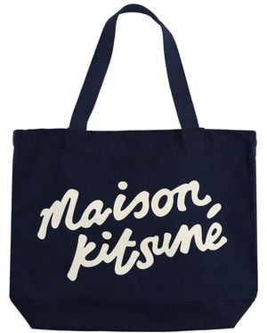 Maison Kitsuné Maison Kitsuné Tote Bag With Writing - Blue