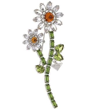 Prada Pristine Crystal Mini Brooch Pin - Metallic