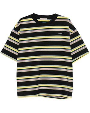 Marni Striped Cotton T Shirt With Logo Print - Black