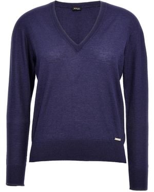 Kiton V-Neck Cashmere And Silk Sweater - Blue