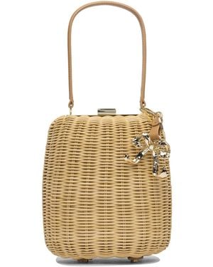 Self-Portrait Zelfportret 'brown Rattan Bag Met Sleutelhanger' Handtas - Naturel