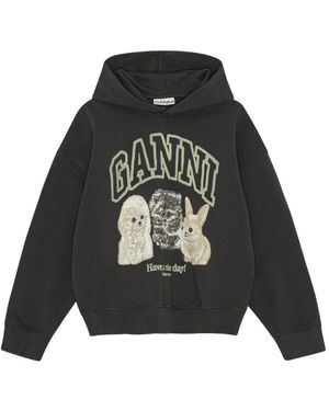 Ganni Hoodie À Logo Imprimé - Noir