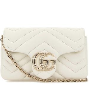 Gucci Leather Mini Gg Marmont Shoulder Bag - White