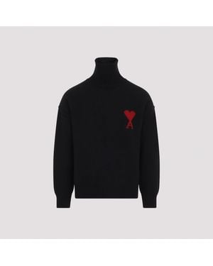 Ami Paris Wool Funnel Neck Sweater - Black