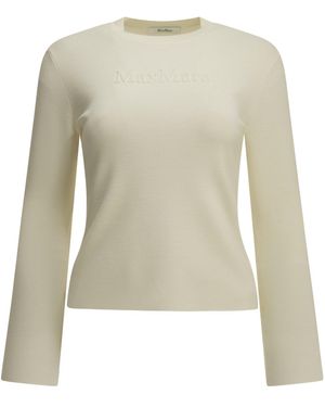 Max Mara Rundhals-T-Shirt aus Schurwolle - Natur